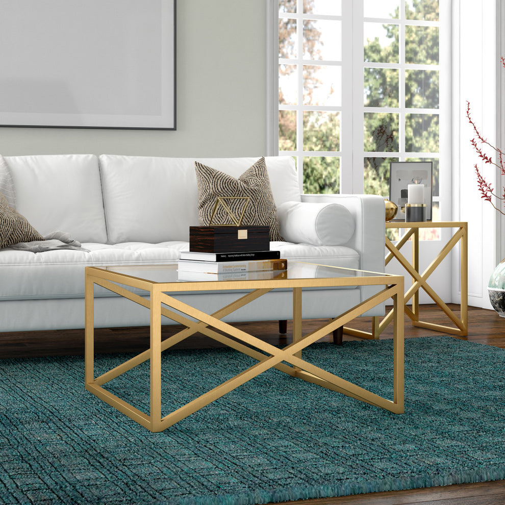 Gold Glass And Steel Square Coffee Table By Homeroots | Coffee Tables | Modishstore - 6