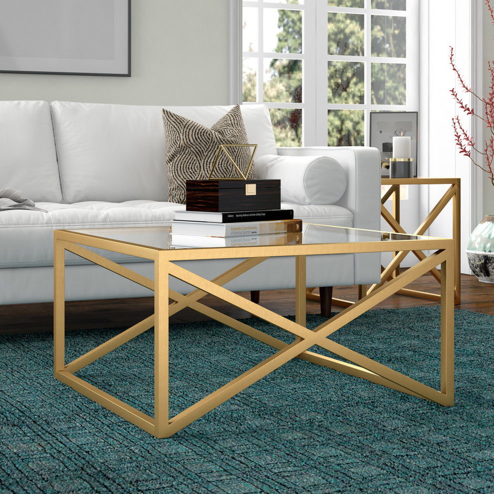Gold Glass And Steel Square Coffee Table By Homeroots | Coffee Tables | Modishstore - 7