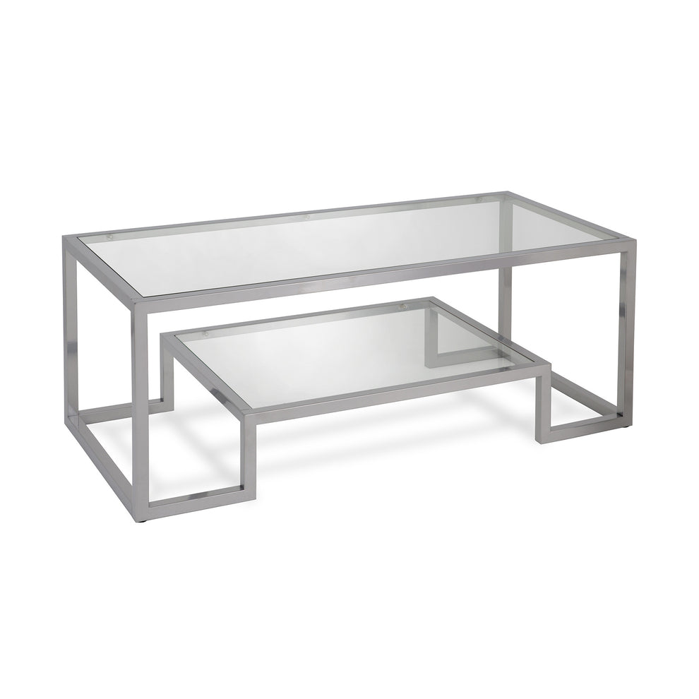 Silver Glass And Steel Coffee Table With Shelf By Homeroots | Coffee Tables | Modishstore - 2