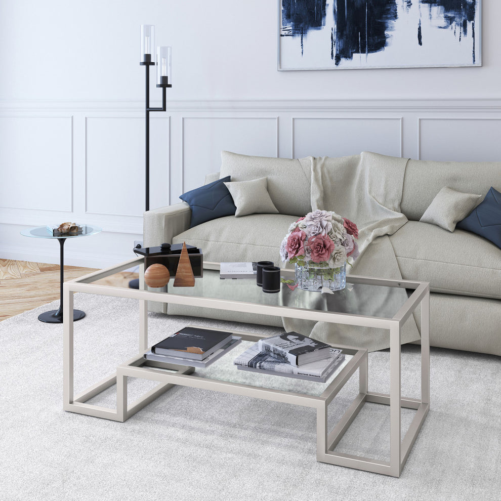 Silver Glass And Steel Coffee Table With Shelf By Homeroots | Coffee Tables | Modishstore - 4