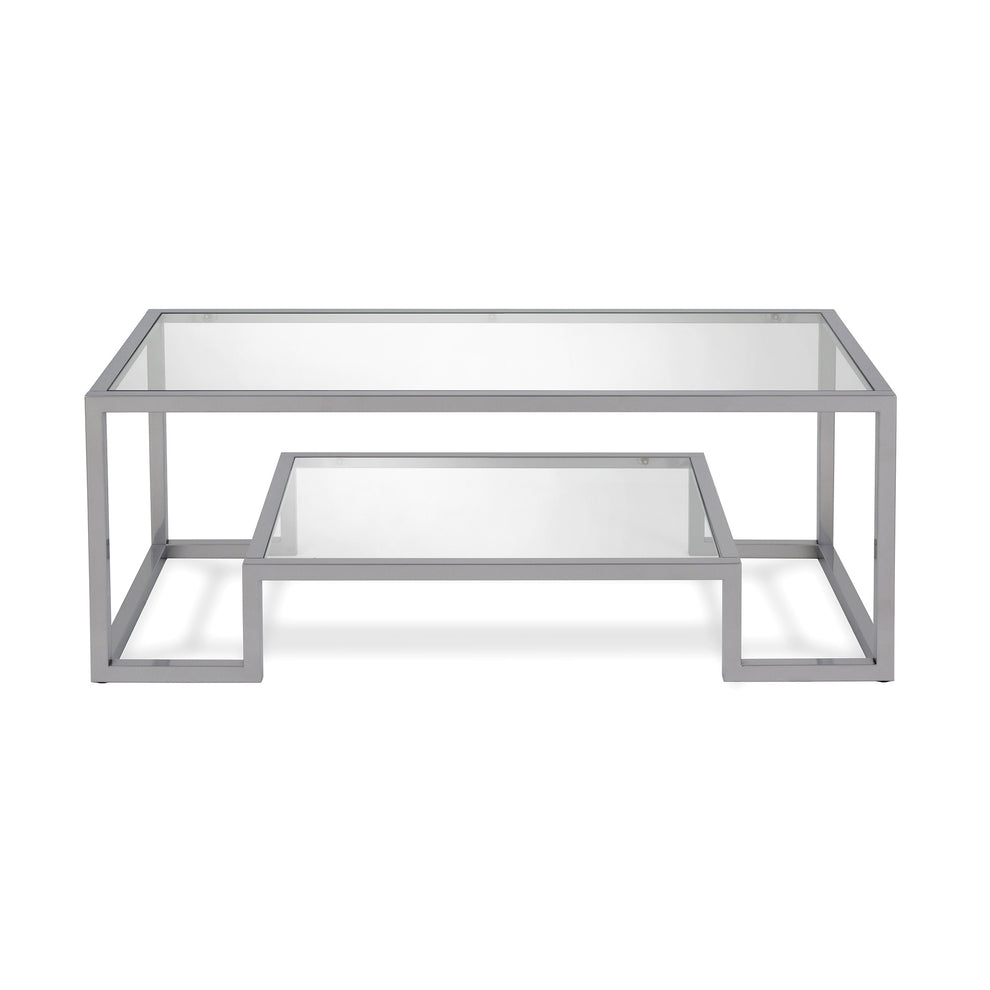 Silver Glass And Steel Coffee Table With Shelf By Homeroots | Coffee Tables | Modishstore - 3