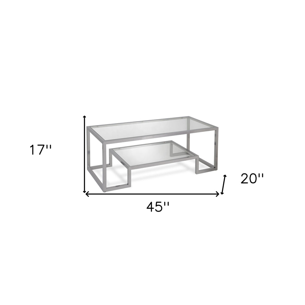 Silver Glass And Steel Coffee Table With Shelf By Homeroots | Coffee Tables | Modishstore - 6