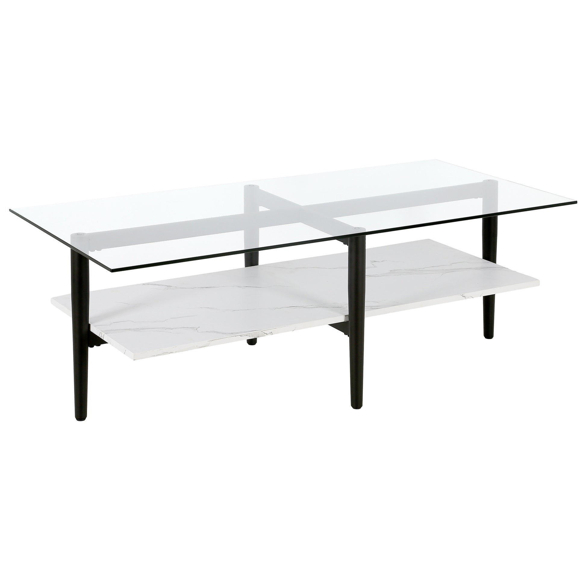 Black Glass And Steel Coffee Table With Shelf By Homeroots | Coffee Tables | Modishstore - 3