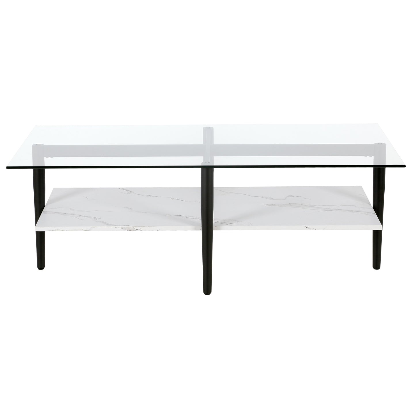 Black Glass And Steel Coffee Table With Shelf By Homeroots | Coffee Tables | Modishstore - 2