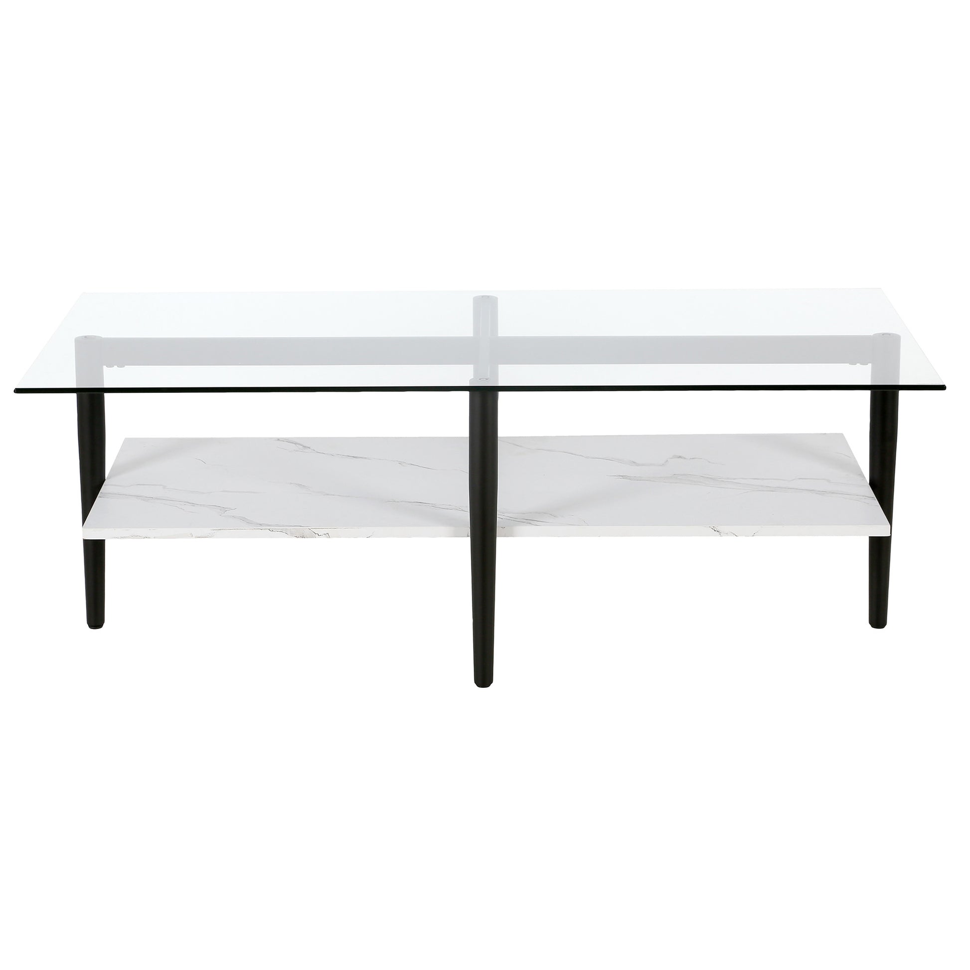 Black Glass And Steel Coffee Table With Shelf By Homeroots | Coffee Tables | Modishstore - 2