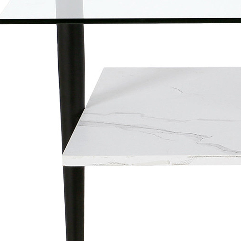 Black Glass And Steel Coffee Table With Shelf By Homeroots | Coffee Tables | Modishstore - 4