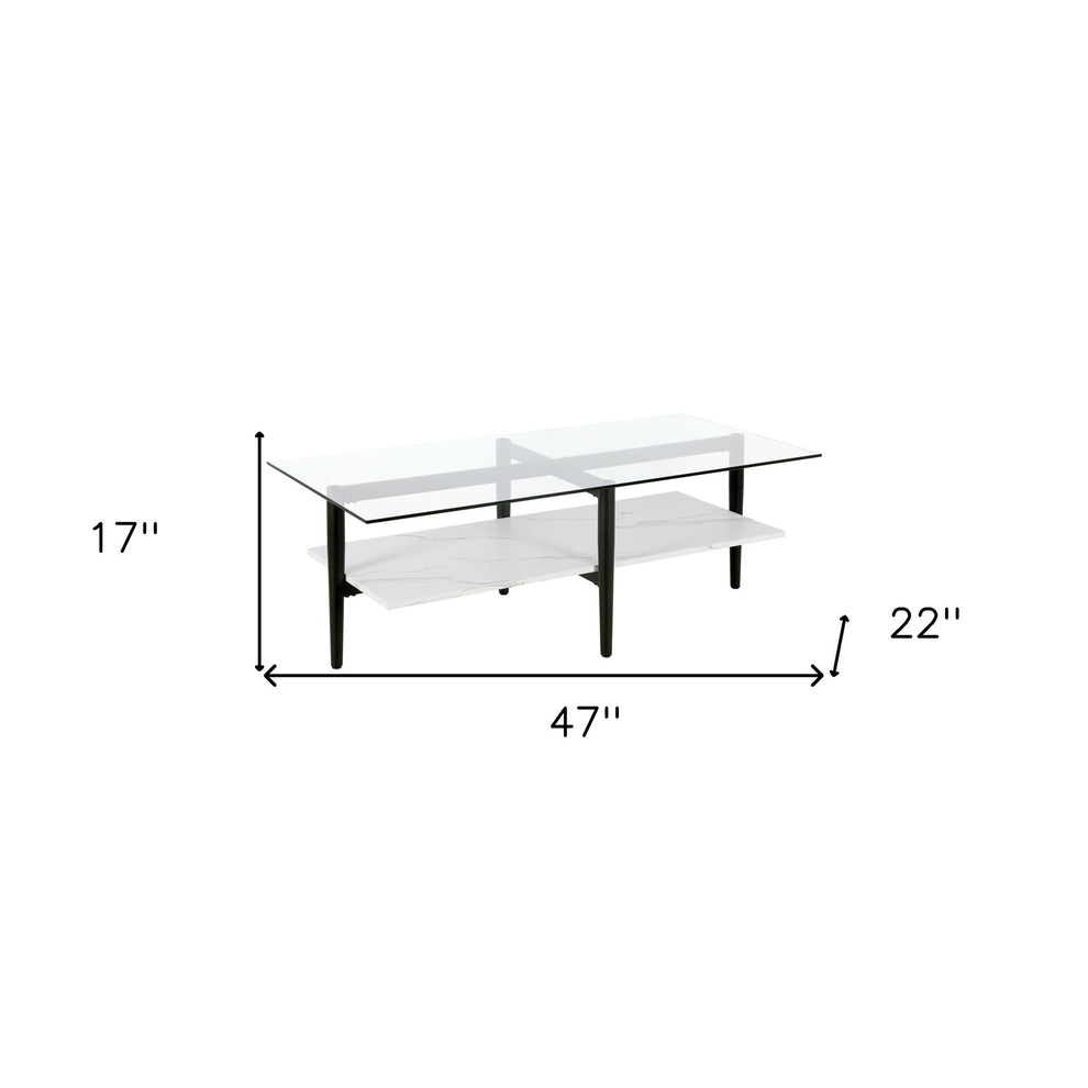 Black Glass And Steel Coffee Table With Shelf By Homeroots | Coffee Tables | Modishstore - 7