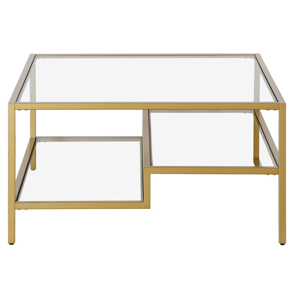 Gold Glass And Steel Square Coffee Table With Two Shelves By Homeroots | Coffee Tables | Modishstore - 3