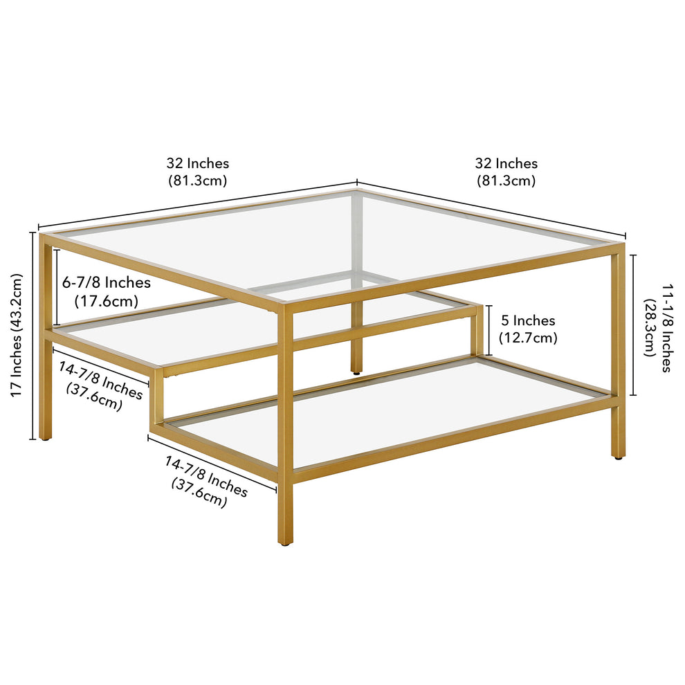 Gold Glass And Steel Square Coffee Table With Two Shelves By Homeroots | Coffee Tables | Modishstore - 7