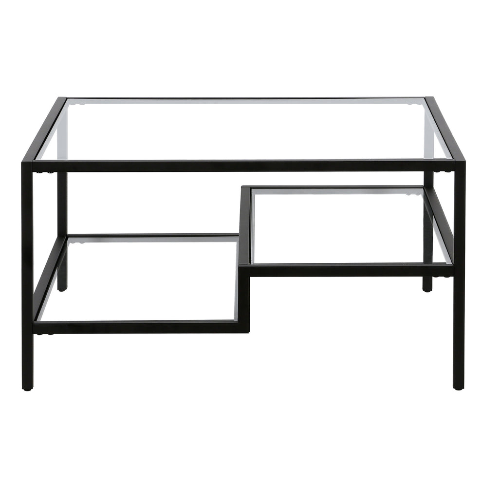 Black Glass And Steel Square Coffee Table With Two Shelves By Homeroots | Coffee Tables | Modishstore - 3