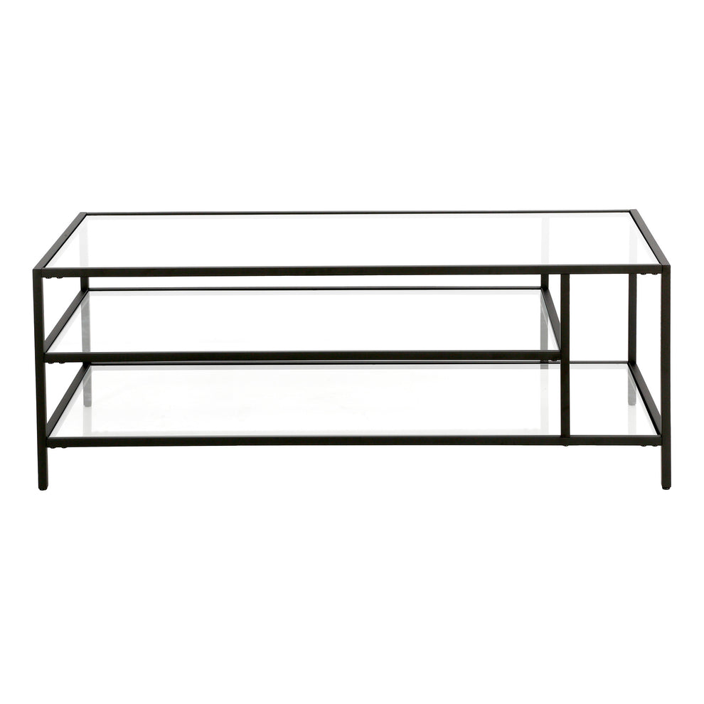 Black Glass And Steel Coffee Table With Two Shelves By Homeroots | Coffee Tables | Modishstore - 3
