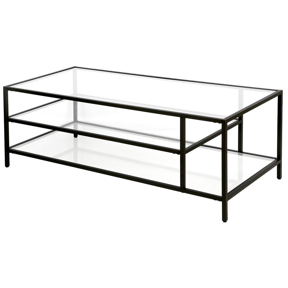 Black Glass And Steel Coffee Table With Two Shelves By Homeroots | Coffee Tables | Modishstore - 4