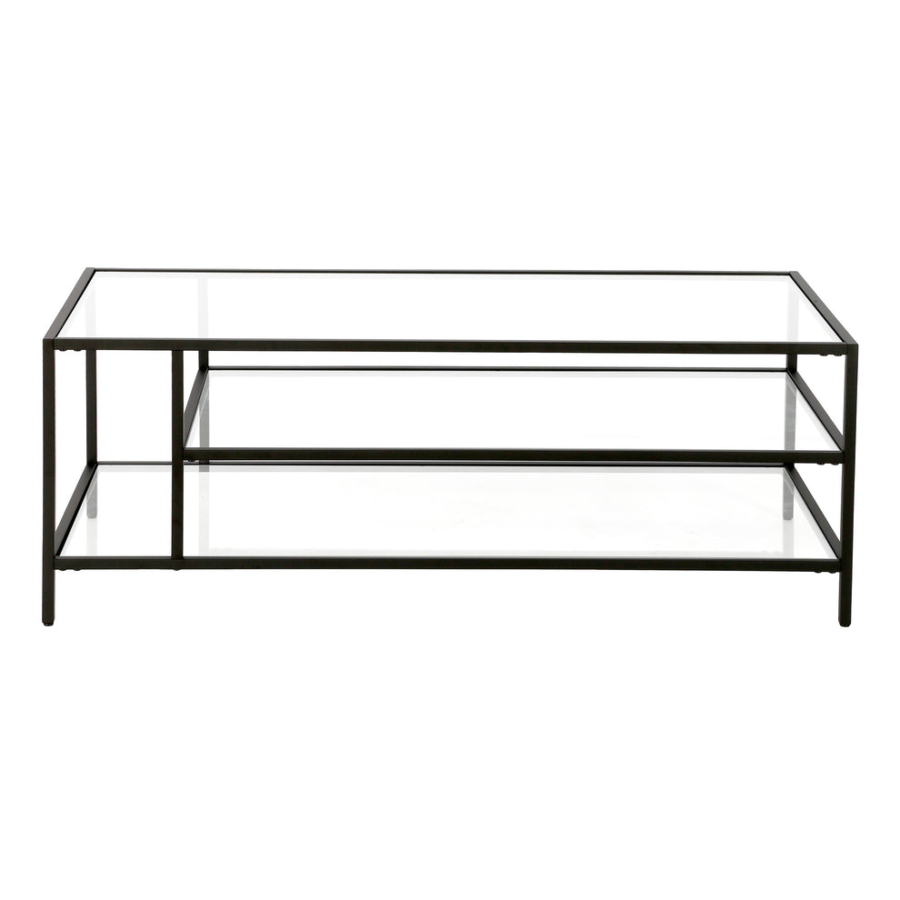 Black Glass And Steel Coffee Table With Two Shelves By Homeroots | Coffee Tables | Modishstore - 5