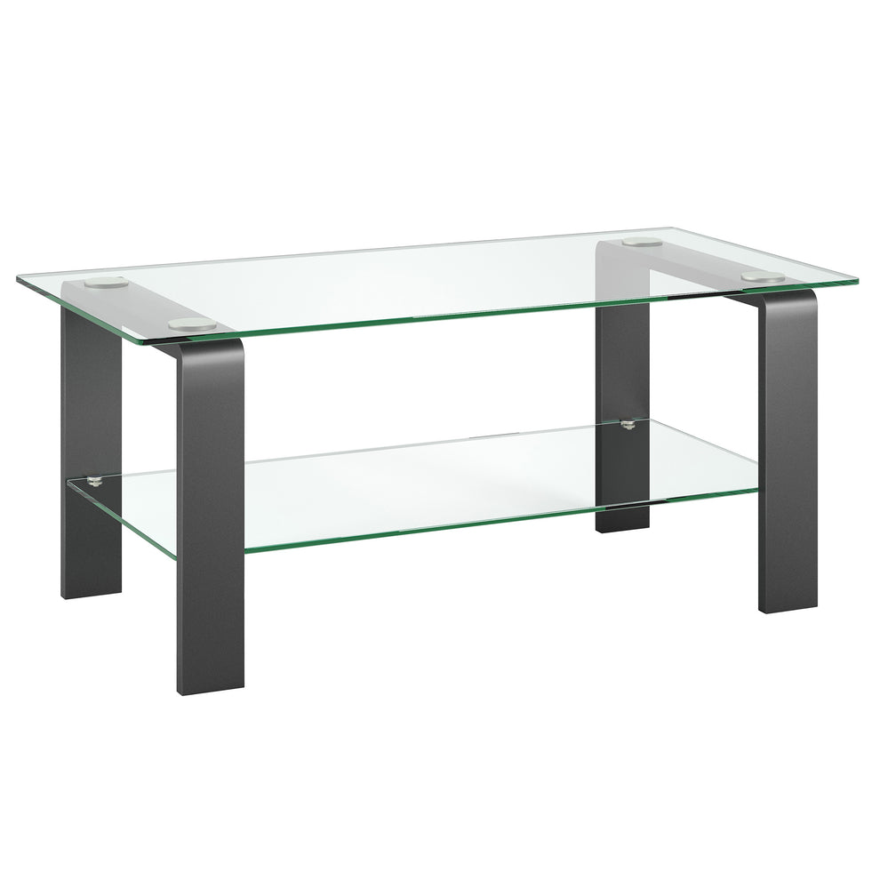 Gray Glass And Steel Coffee Table With Shelf By Homeroots | Coffee Tables | Modishstore - 3