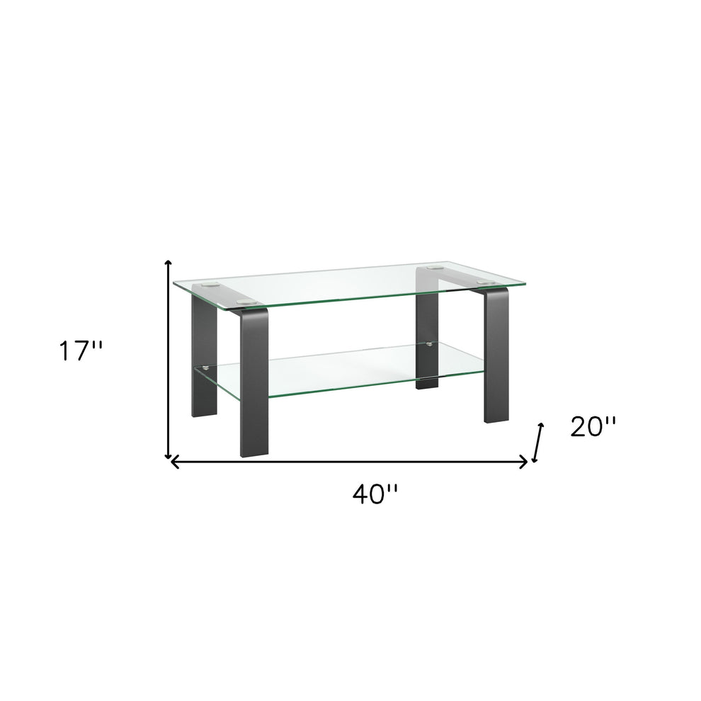 Gray Glass And Steel Coffee Table With Shelf By Homeroots | Coffee Tables | Modishstore - 7