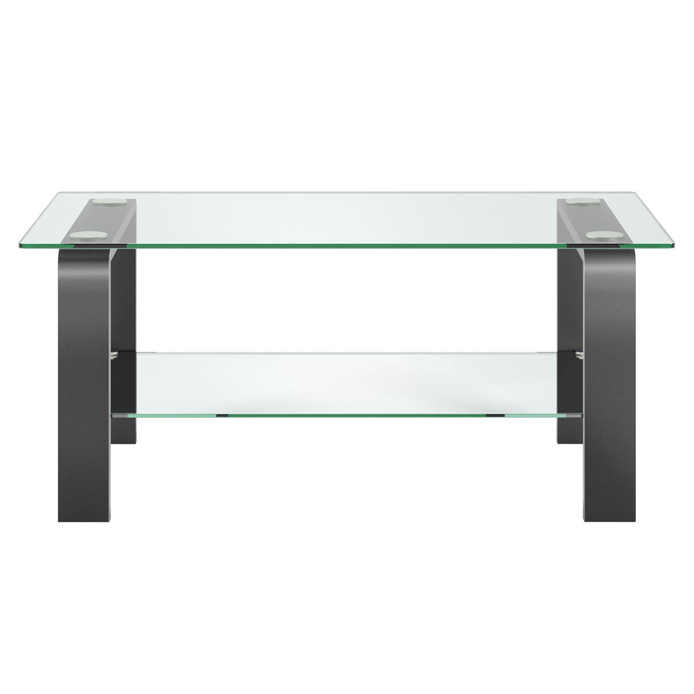 Gray Glass And Steel Coffee Table With Shelf By Homeroots | Coffee Tables | Modishstore - 2