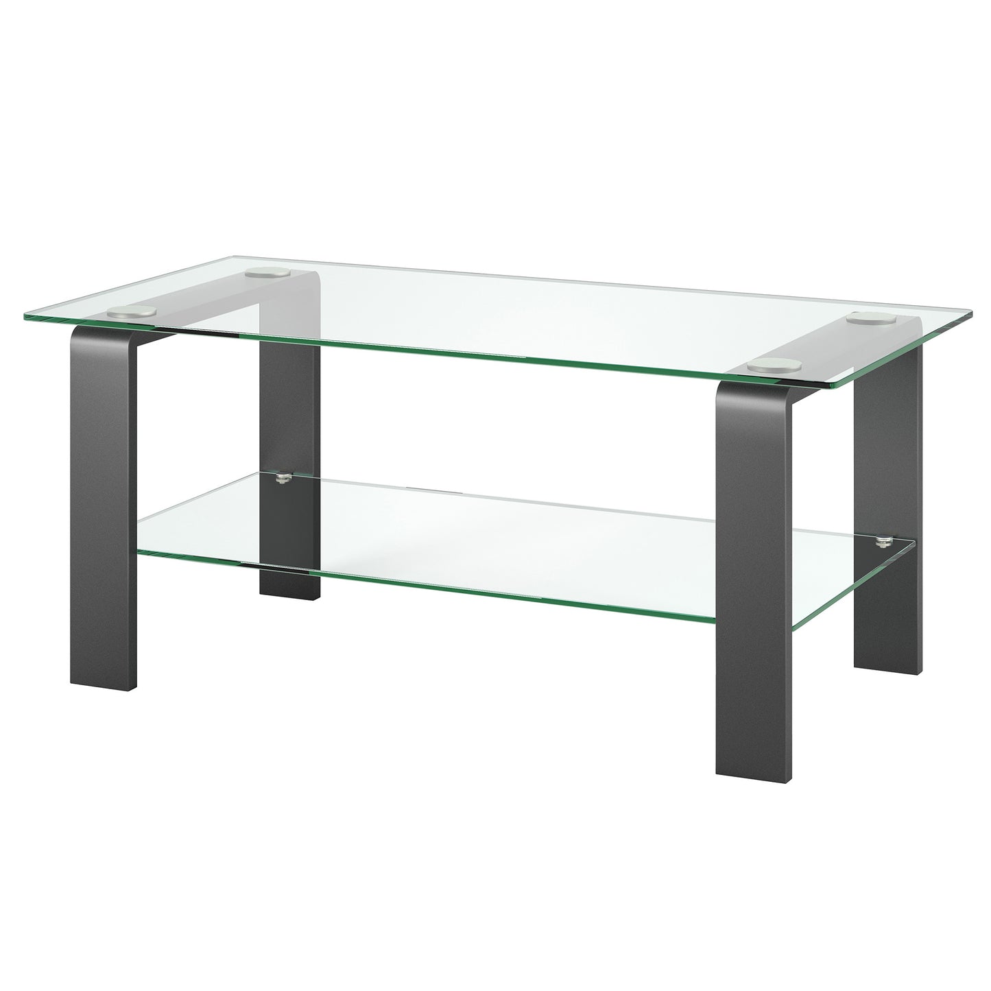 Gray Glass And Steel Coffee Table With Shelf By Homeroots | Coffee Tables | Modishstore - 4