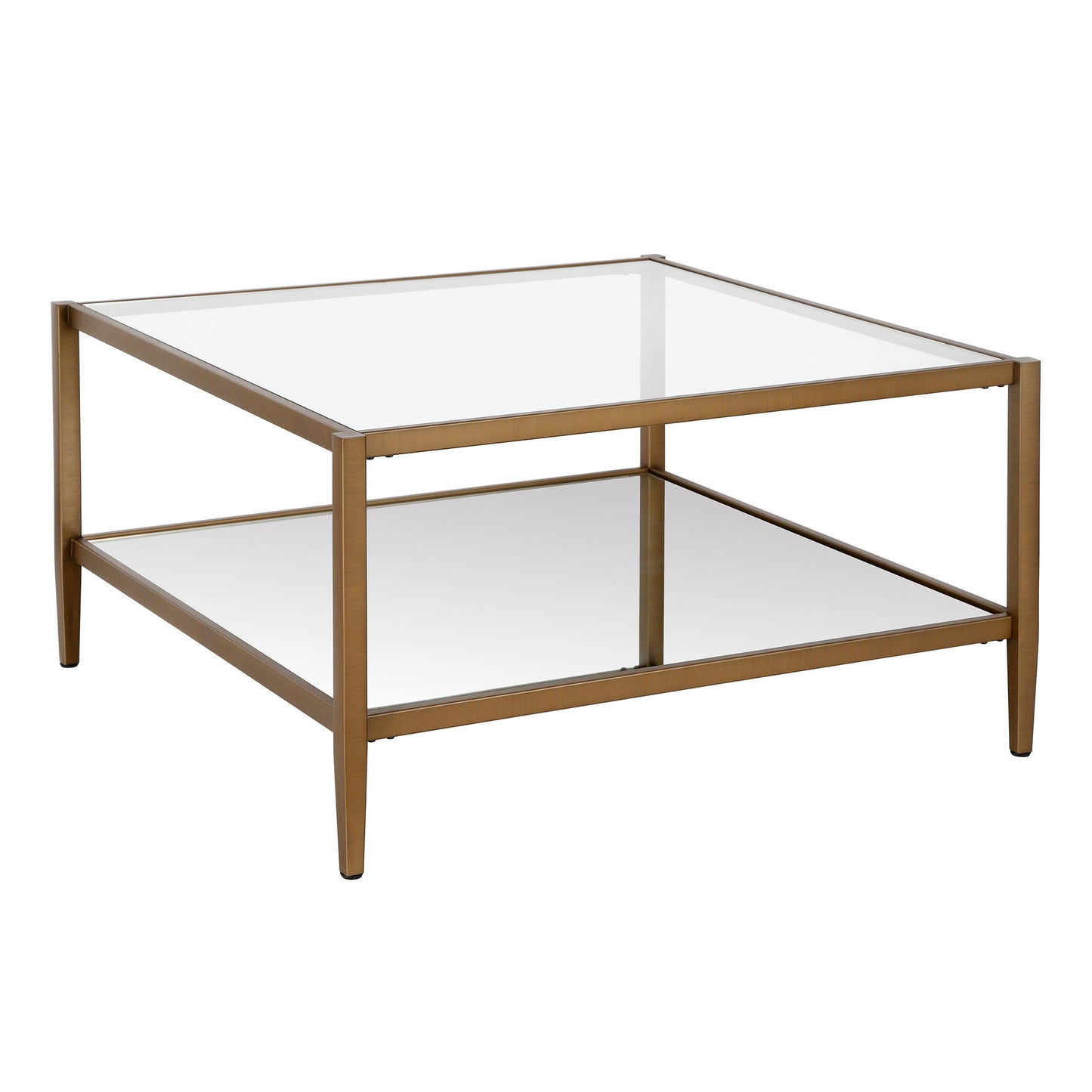 Gold Glass And Steel Square Coffee Table With Shelf By Homeroots | Coffee Tables | Modishstore - 1