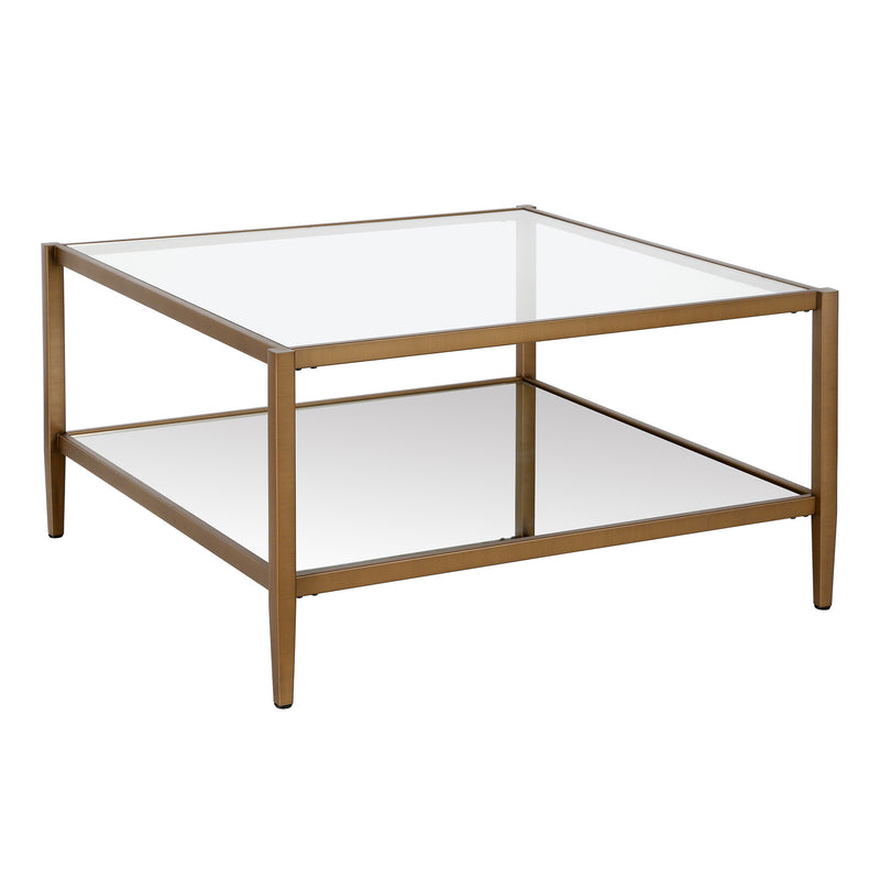 Gold Glass And Steel Square Coffee Table With Shelf By Homeroots | Coffee Tables | Modishstore - 1