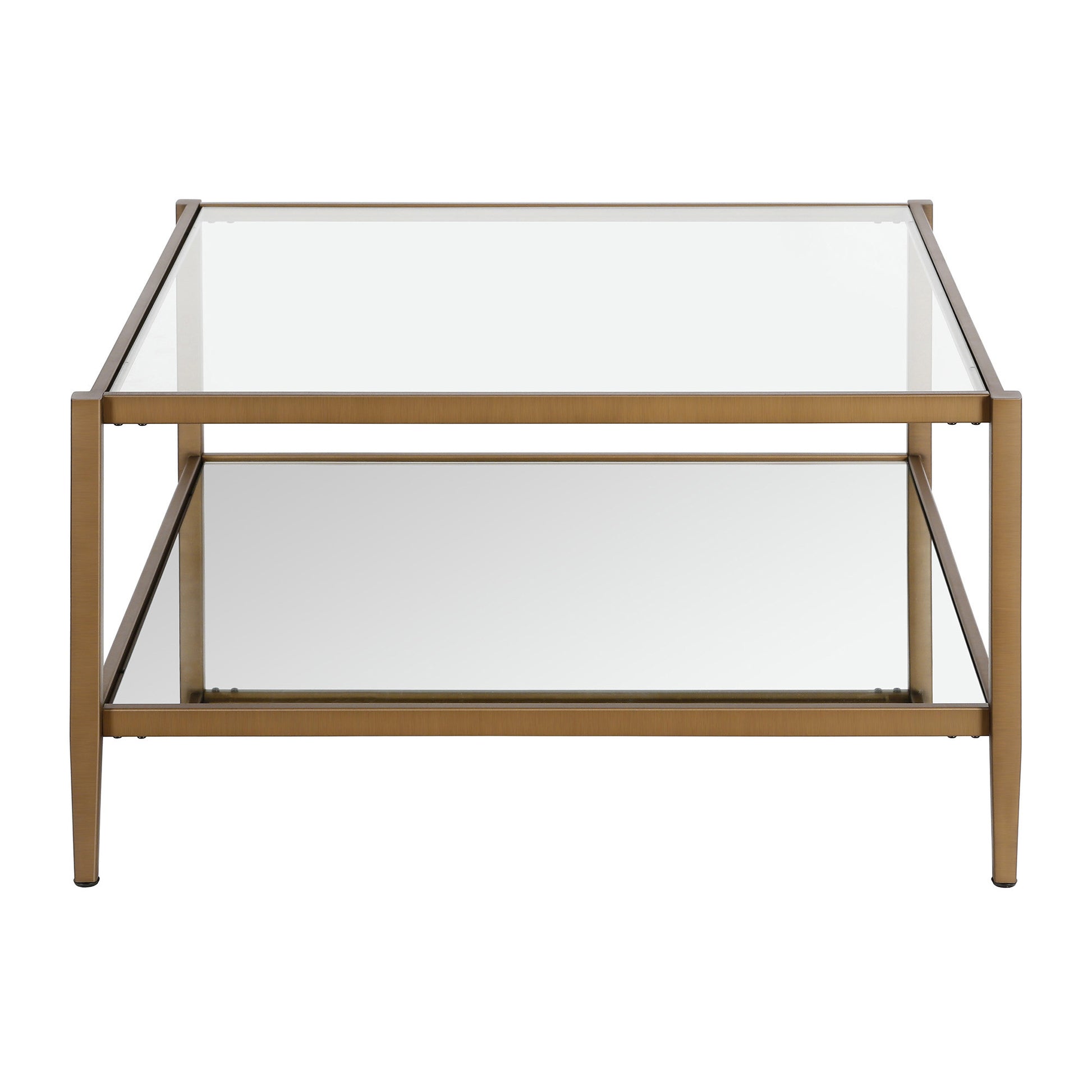 Gold Glass And Steel Square Coffee Table With Shelf By Homeroots | Coffee Tables | Modishstore - 3
