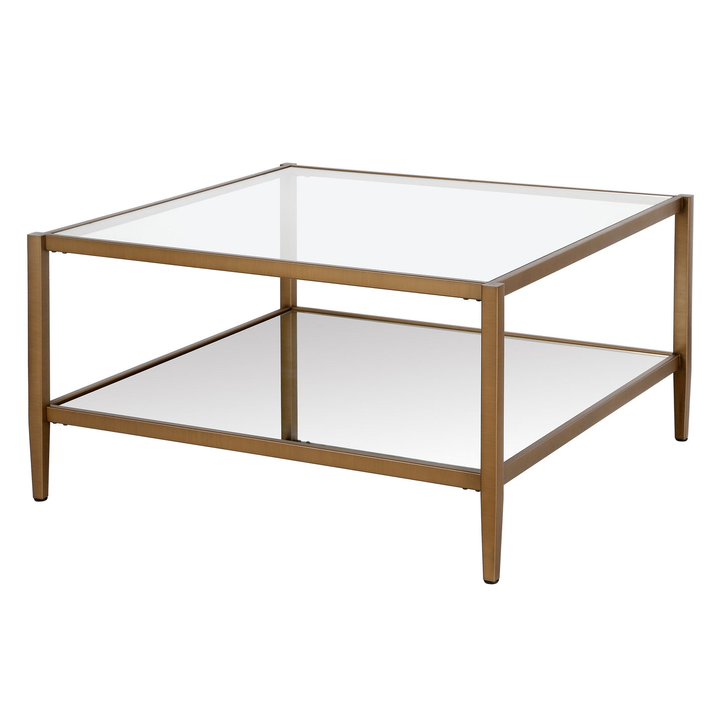 Gold Glass And Steel Square Coffee Table With Shelf By Homeroots | Coffee Tables | Modishstore - 4
