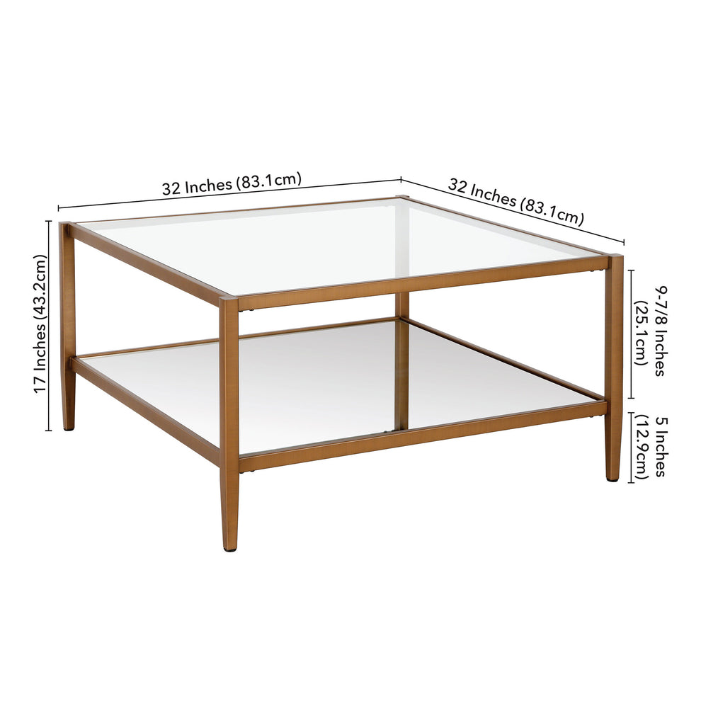 Gold Glass And Steel Square Coffee Table With Shelf By Homeroots | Coffee Tables | Modishstore - 7