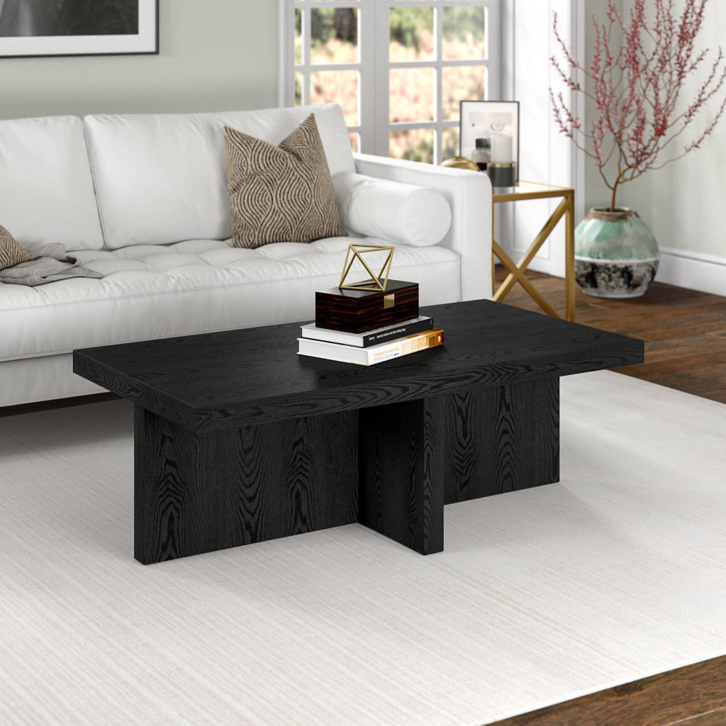 Black Faux Wood Grain Wide Coffee Table - Thumbnail 2