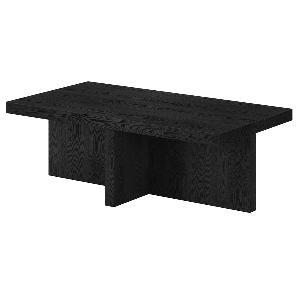 Black Faux Wood Grain Wide Coffee Table By Homeroots | Coffee Tables | Modishstore - 4