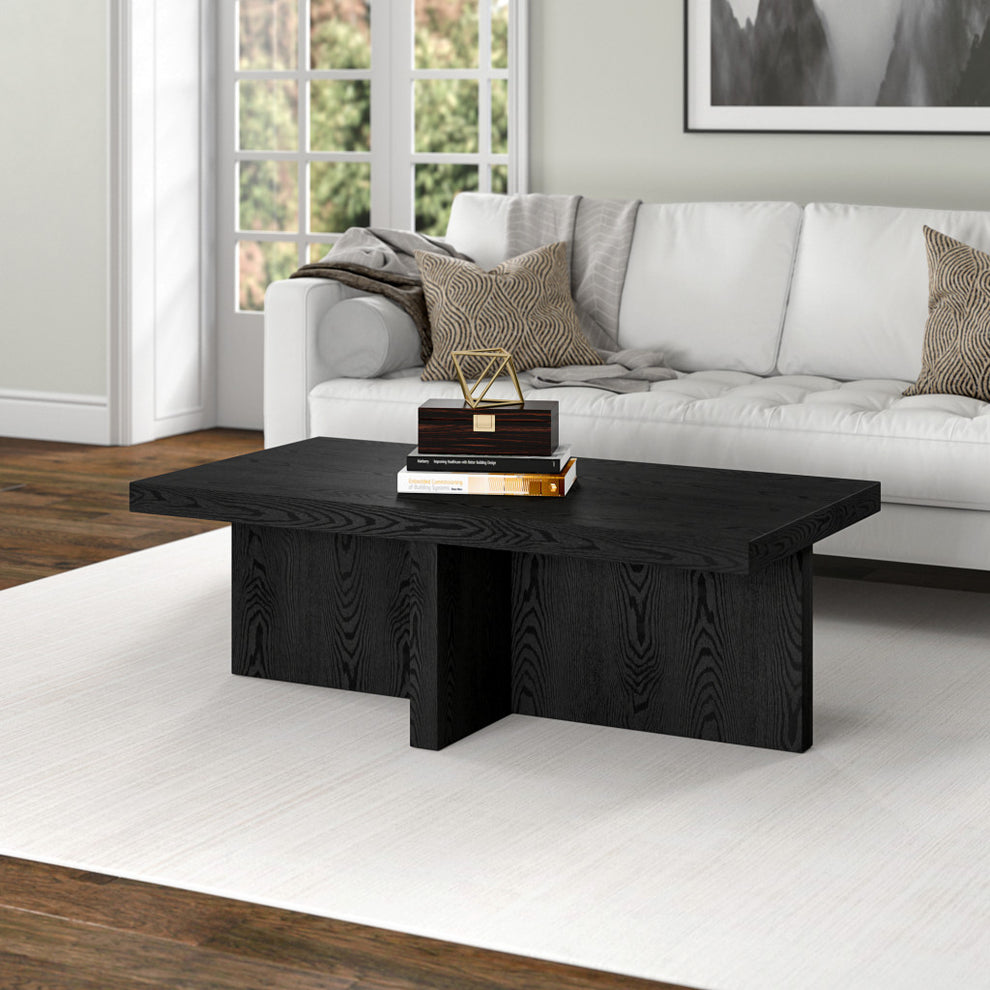 Black Faux Wood Grain Wide Coffee Table By Homeroots | Coffee Tables | Modishstore - 6