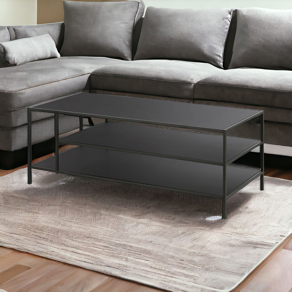 Black Steel Coffee Table With Two Shelves By Homeroots | Coffee Tables | Modishstore - 2