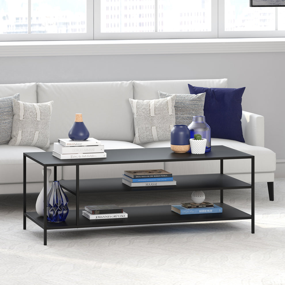 Black Steel Coffee Table With Two Shelves By Homeroots | Coffee Tables | Modishstore - 8