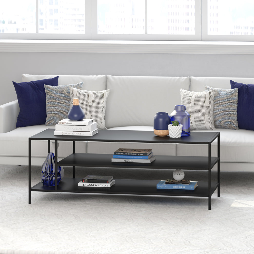 Black Steel Coffee Table With Two Shelves By Homeroots | Coffee Tables | Modishstore - 6