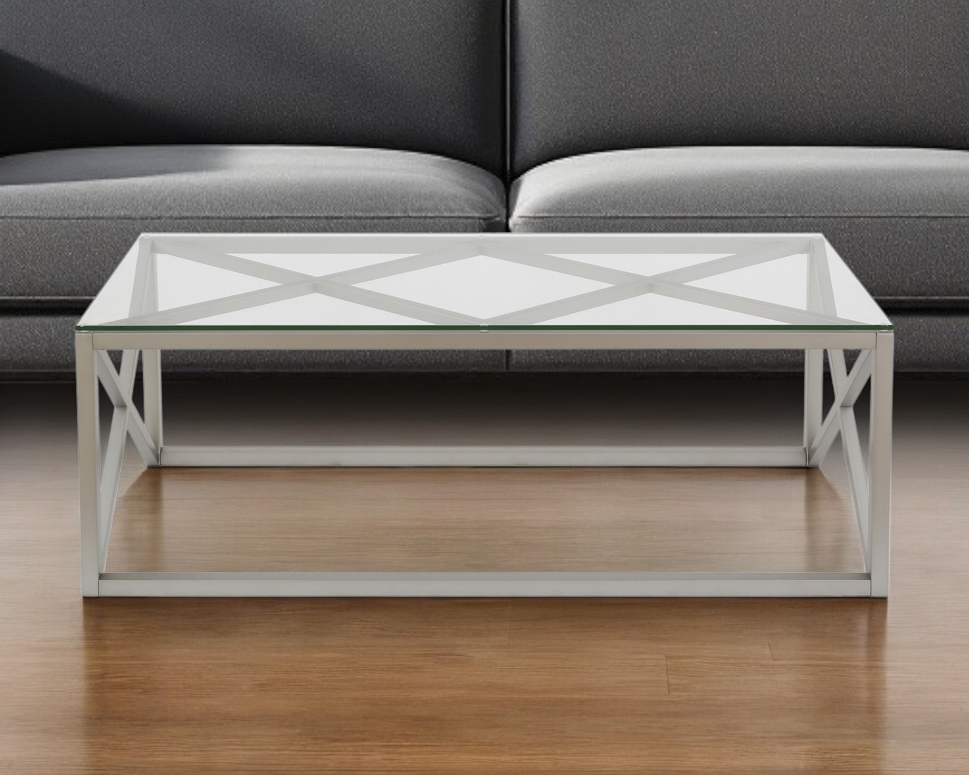 Silver Glass And Steel Coffee Table By Homeroots | Coffee Tables | Modishstore - 1