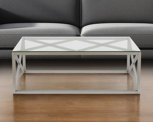 Silver Glass And Steel Coffee Table By Homeroots | Coffee Tables | Modishstore - 1