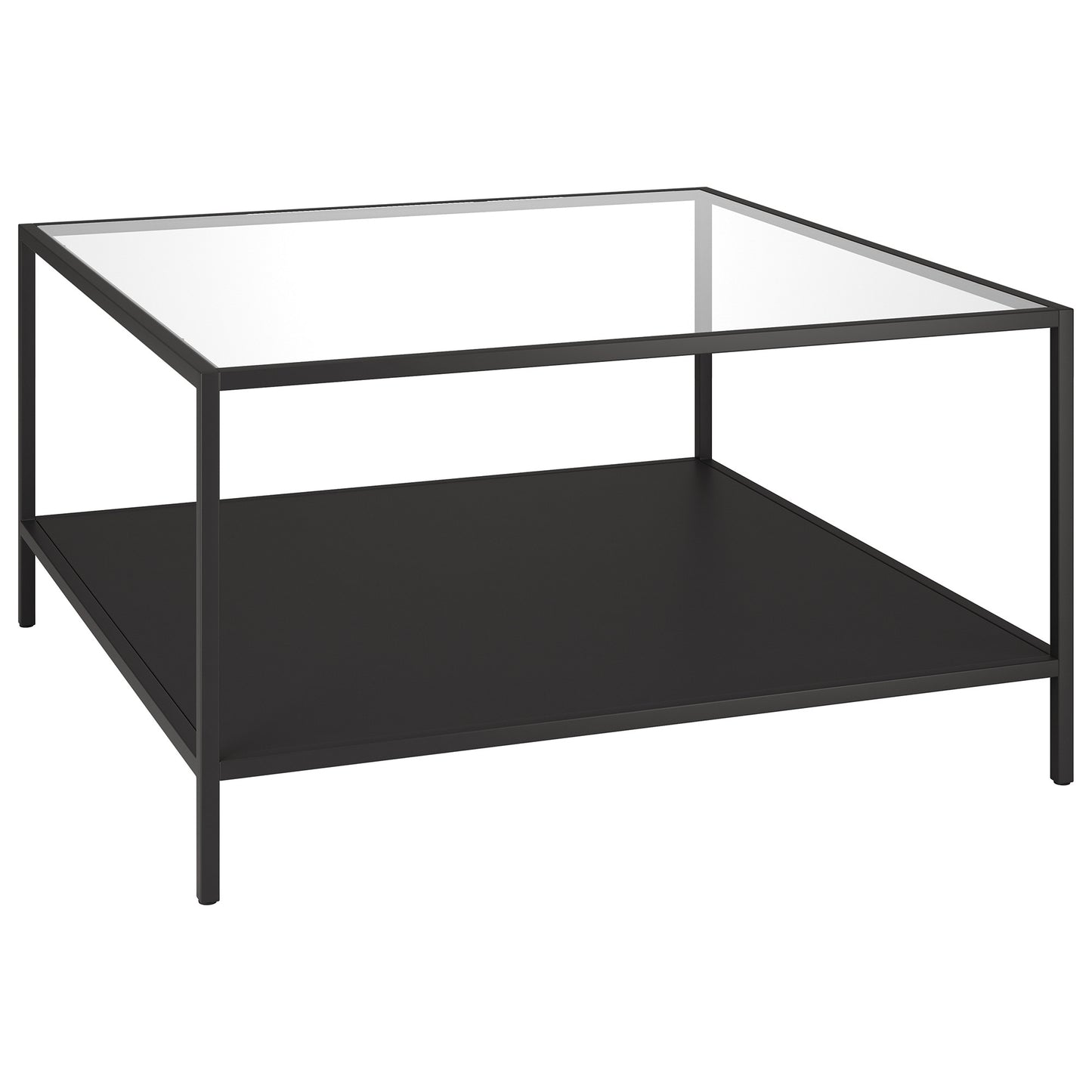 Black Glass And Steel Square Coffee Table With Shelf By Homeroots | Coffee Tables | Modishstore - 7