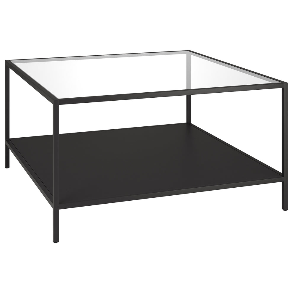 Black Glass And Steel Square Coffee Table With Shelf By Homeroots | Coffee Tables | Modishstore - 7