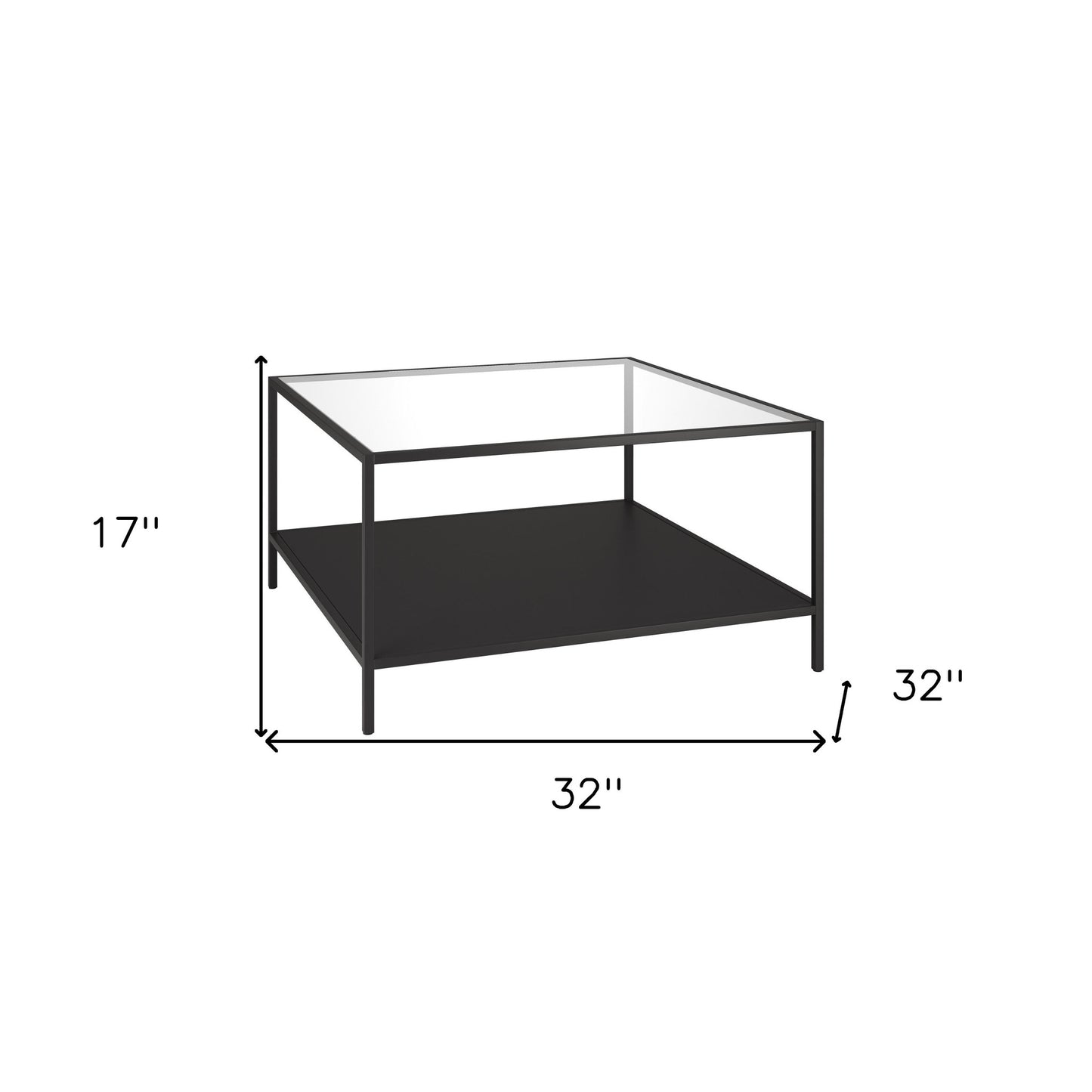 Black Glass And Steel Square Coffee Table With Shelf By Homeroots | Coffee Tables | Modishstore - 8