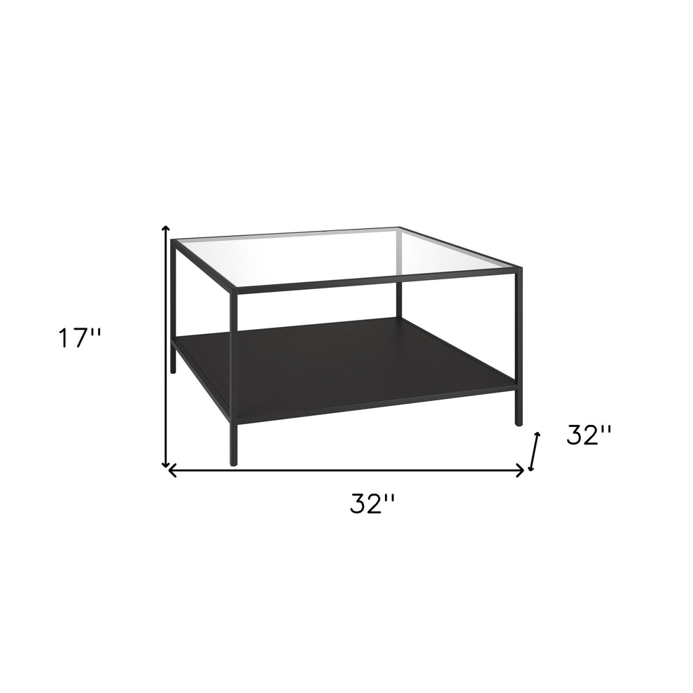 Black Glass And Steel Square Coffee Table With Shelf By Homeroots | Coffee Tables | Modishstore - 8