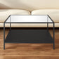 Black Glass And Steel Square Coffee Table With Shelf By Homeroots | Coffee Tables | Modishstore - 1