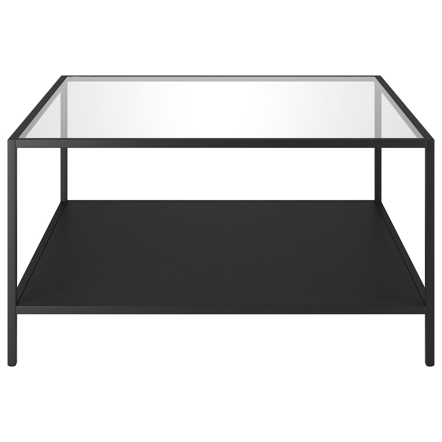 Black Glass And Steel Square Coffee Table With Shelf By Homeroots | Coffee Tables | Modishstore - 2