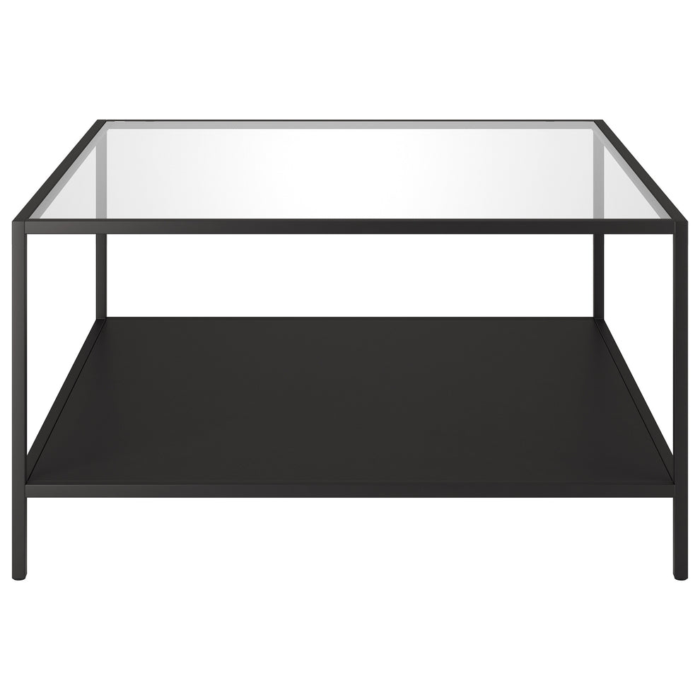 Black Glass And Steel Square Coffee Table With Shelf By Homeroots | Coffee Tables | Modishstore - 2