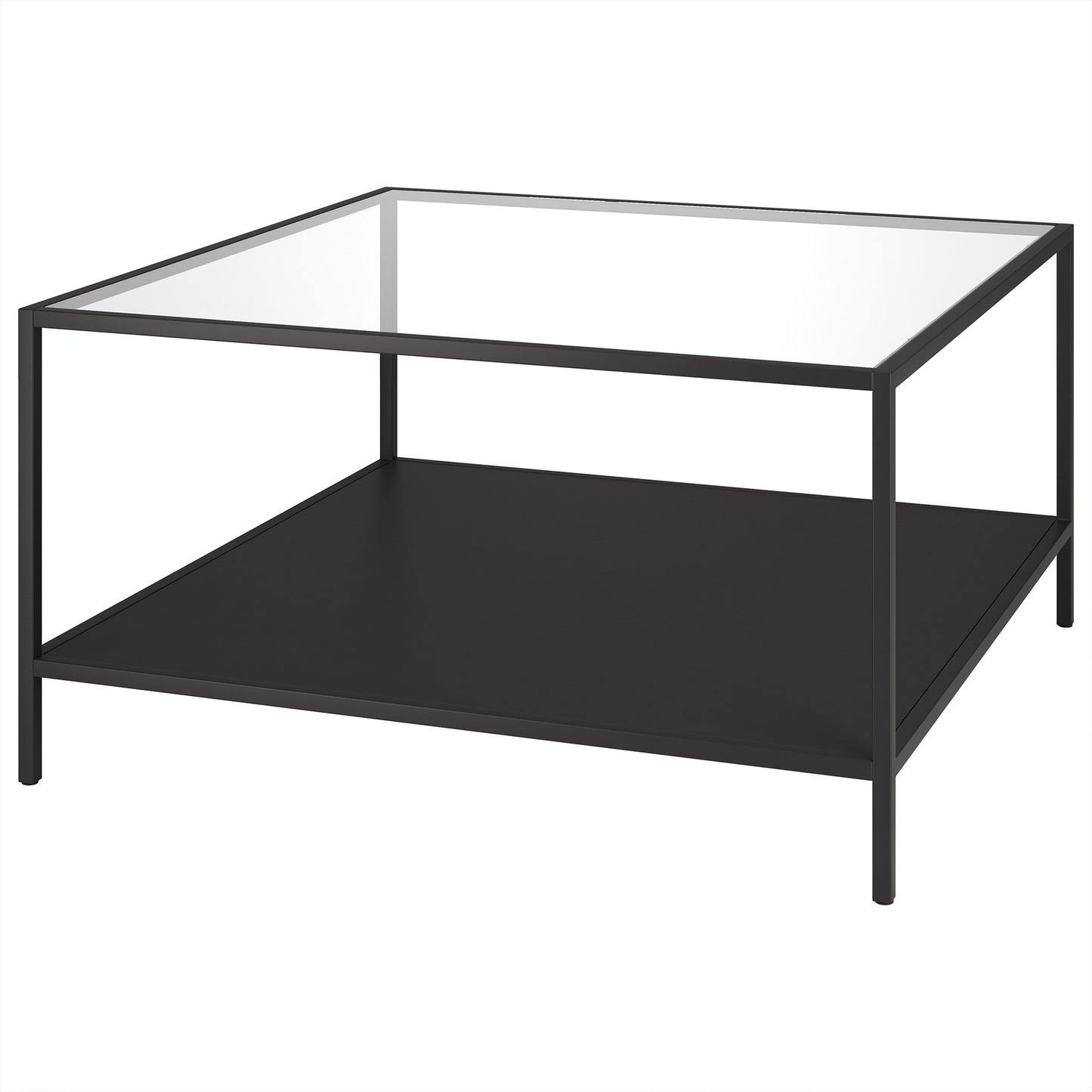 Black Glass And Steel Square Coffee Table With Shelf By Homeroots | Coffee Tables | Modishstore - 3