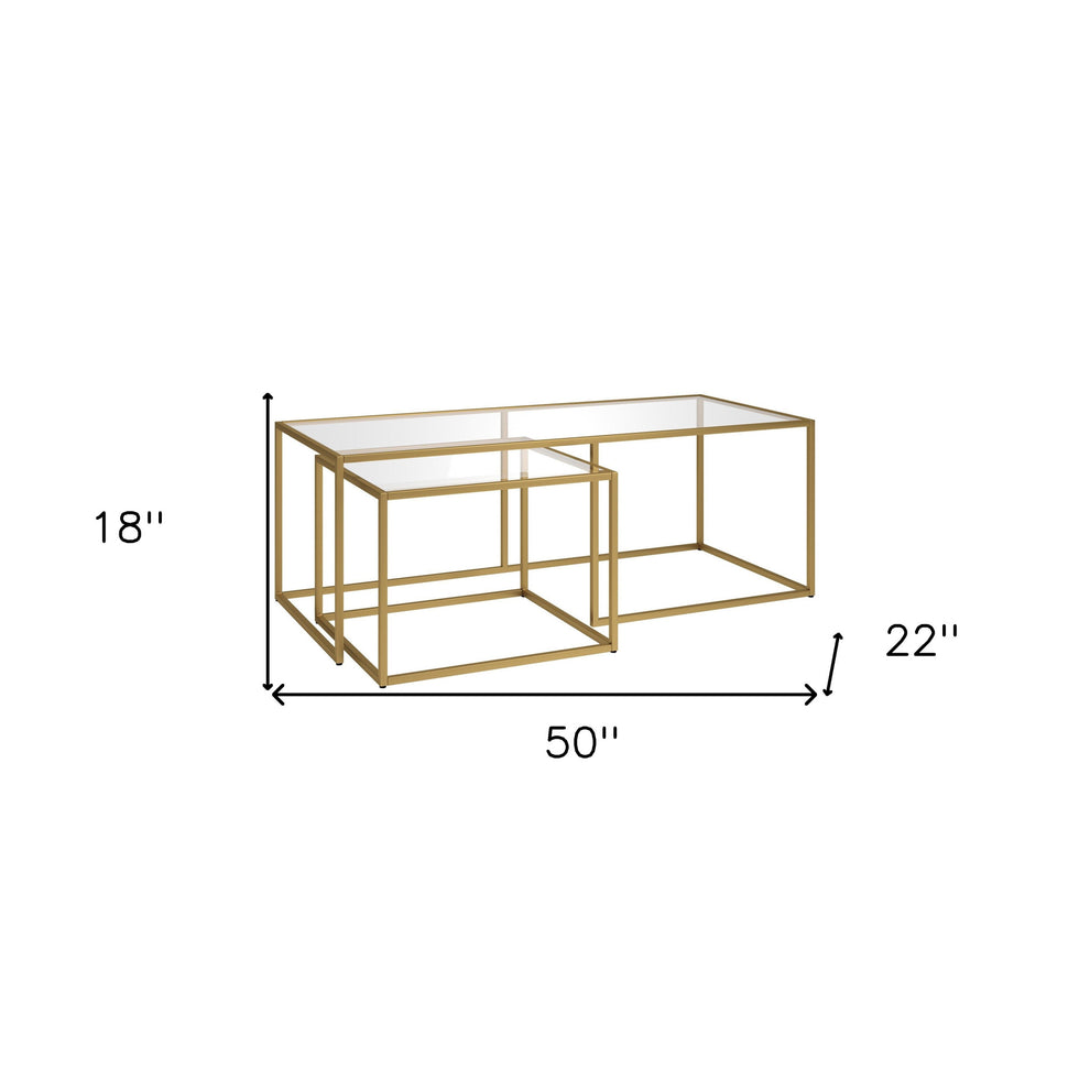 Set of Two Gold Glass And Steel Nested Coffee Tables By Homeroots | Coffee Tables | Modishstore - 6