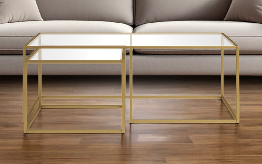 Set of Two Gold Glass And Steel Nested Coffee Tables By Homeroots | Coffee Tables | Modishstore - 1