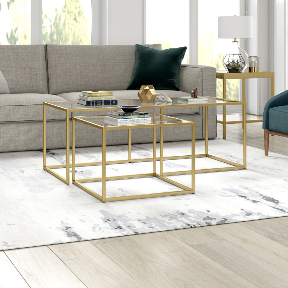 Set of Two Gold Glass And Steel Nested Coffee Tables By Homeroots | Coffee Tables | Modishstore - 3