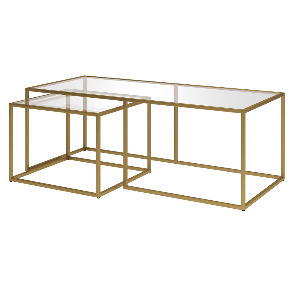 Set of Two Gold Glass And Steel Nested Coffee Tables By Homeroots | Coffee Tables | Modishstore - 2