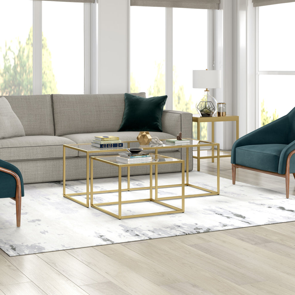 Set of Two Gold Glass And Steel Nested Coffee Tables By Homeroots | Coffee Tables | Modishstore - 4