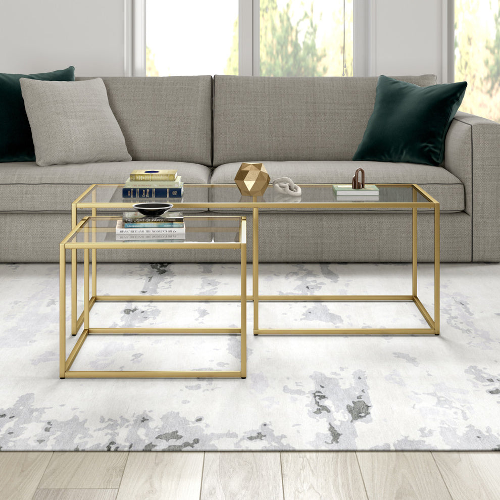 Set of Two Gold Glass And Steel Nested Coffee Tables By Homeroots | Coffee Tables | Modishstore - 5