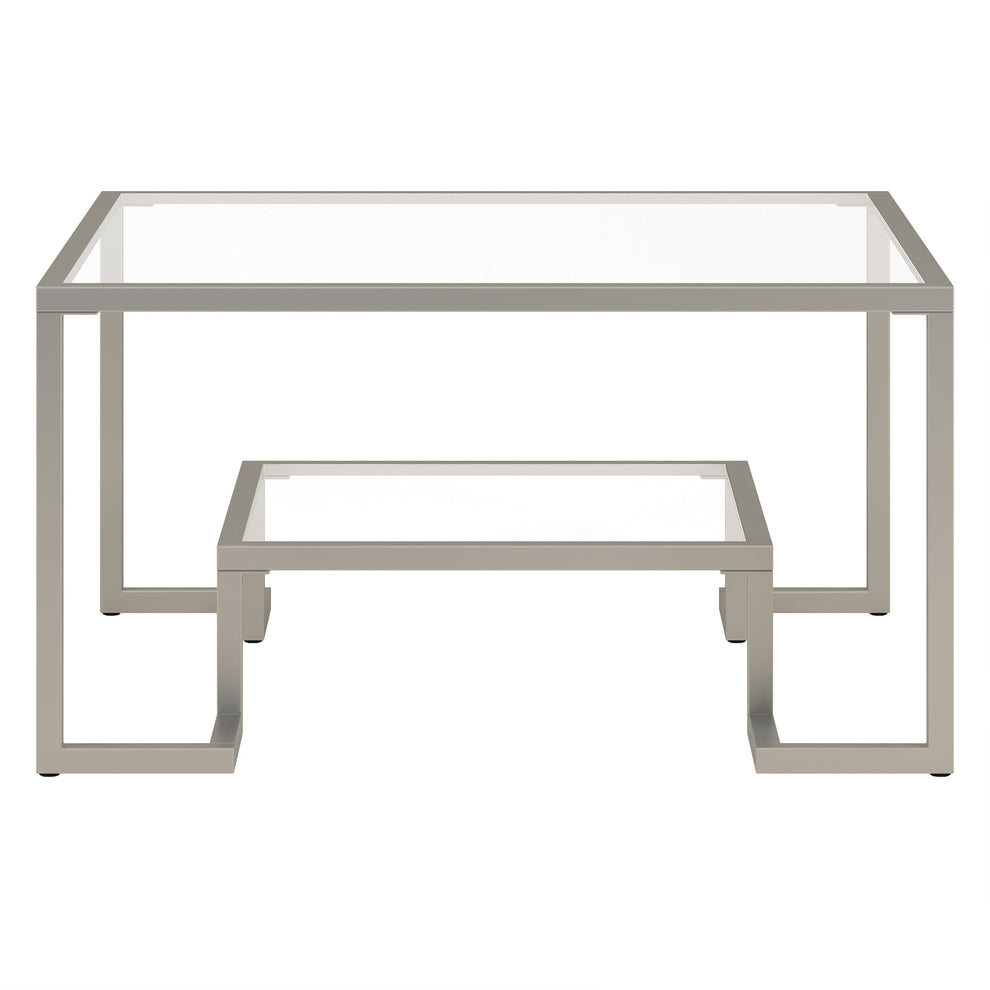 Silver Glass And Steel Square Coffee Table With Shelf By Homeroots | Coffee Tables | Modishstore - 2