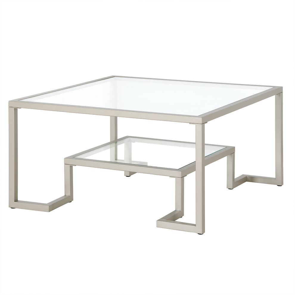Silver Glass And Steel Square Coffee Table With Shelf By Homeroots | Coffee Tables | Modishstore - 3